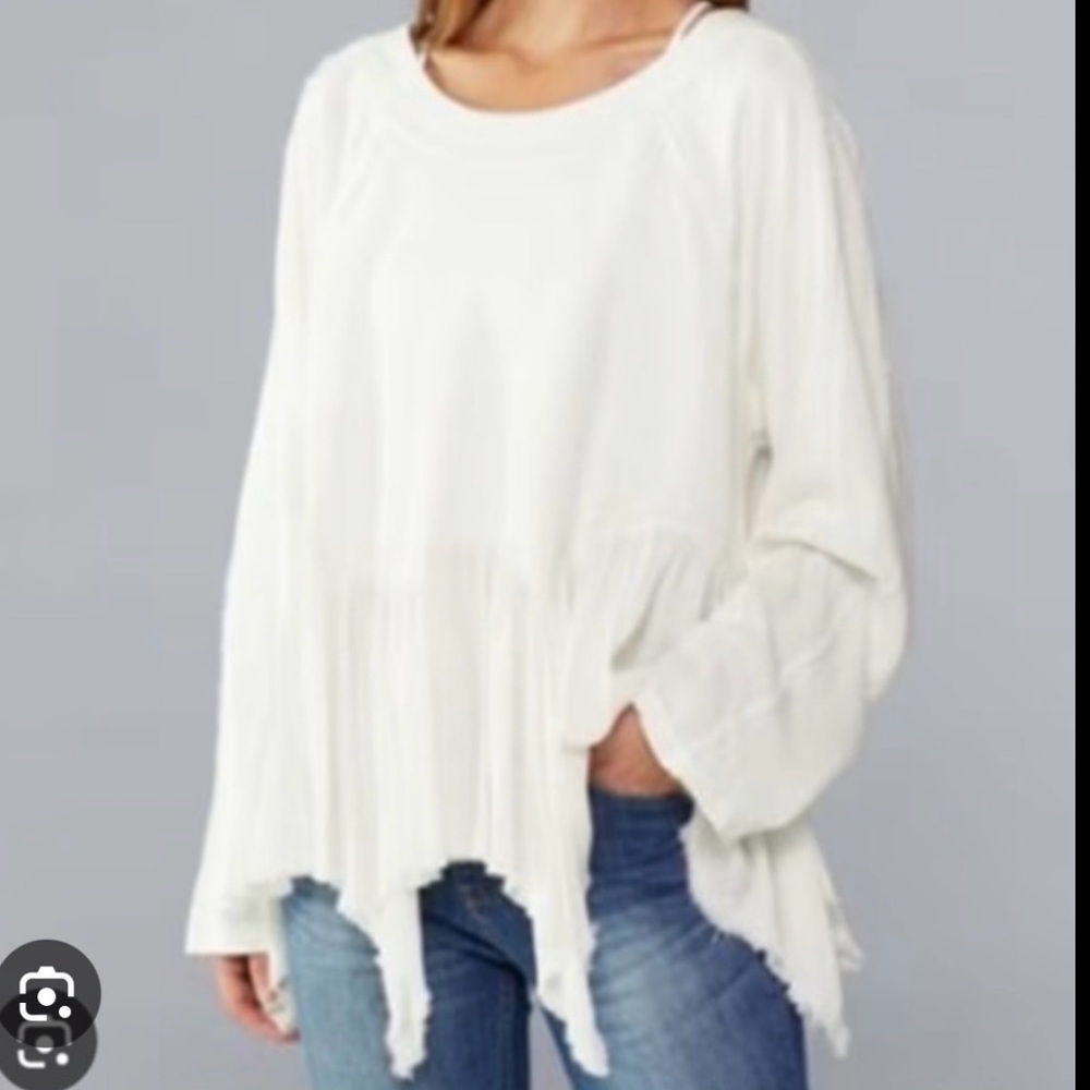 Free People Cream Flowy Blouse